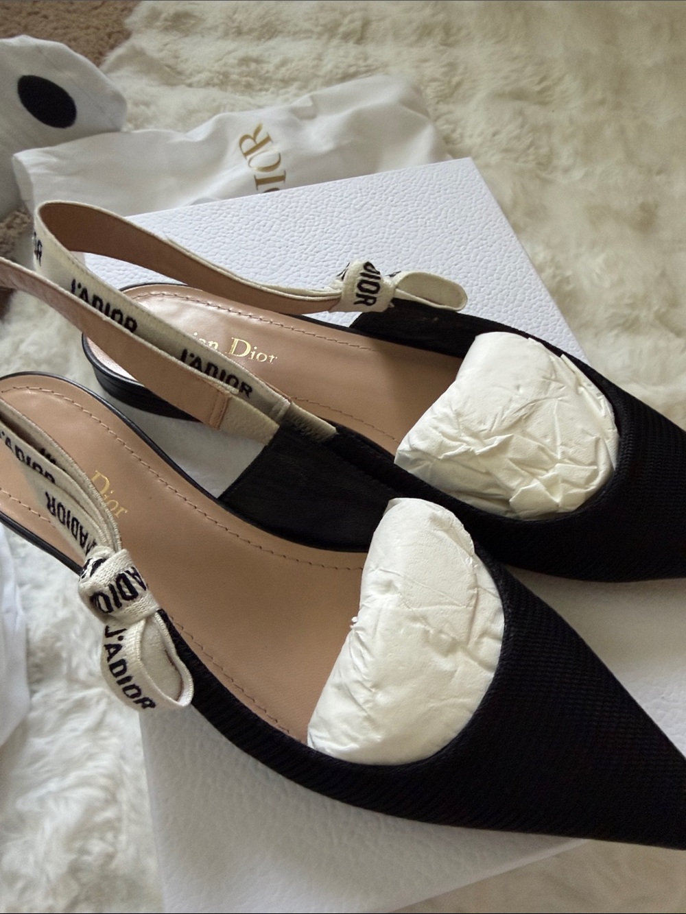 Dior Black Pointed Toe Slingback Flats with J'Adior Strap - Picture 3 of 8